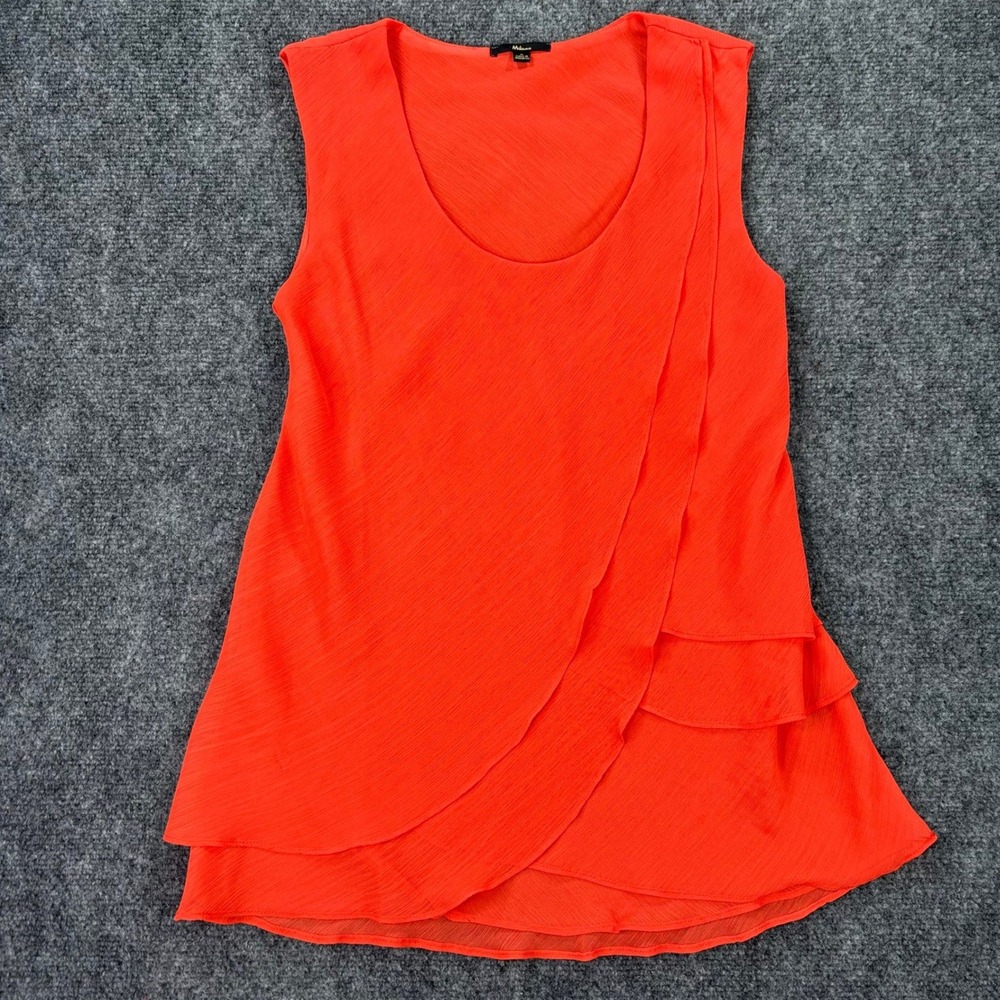 Milano Womens Orange Layered Draped Sleeveless Blouse Scoop Neck Top Size M